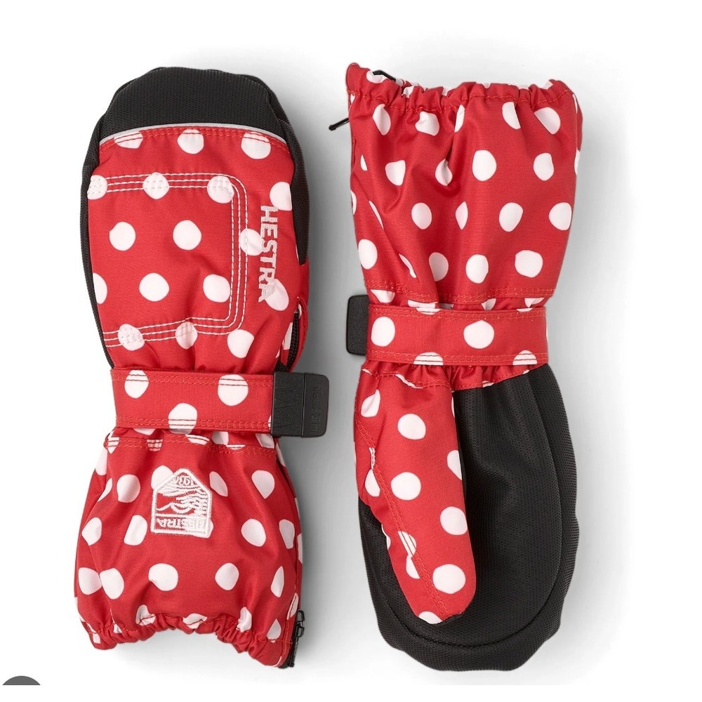 Hestra Baby Zip Long Mittens Red Polka Dot Toddler‎ Size 2 36421-569-02